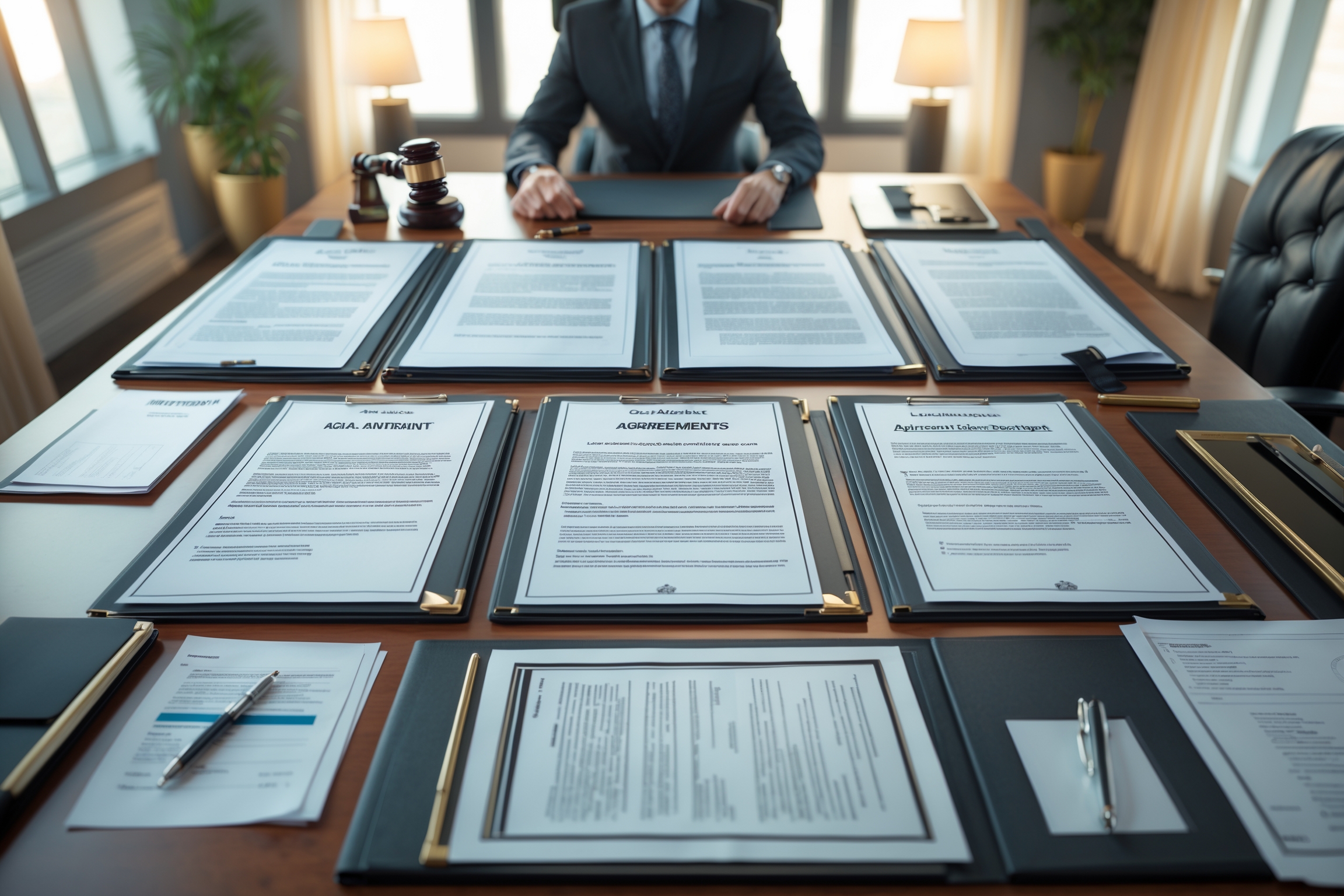 Professional lender in business attire reviewing understanding guaranty structures: loan documentation at modern desk, laptop displaying financial data, professional pens and paperwork organized on desk.