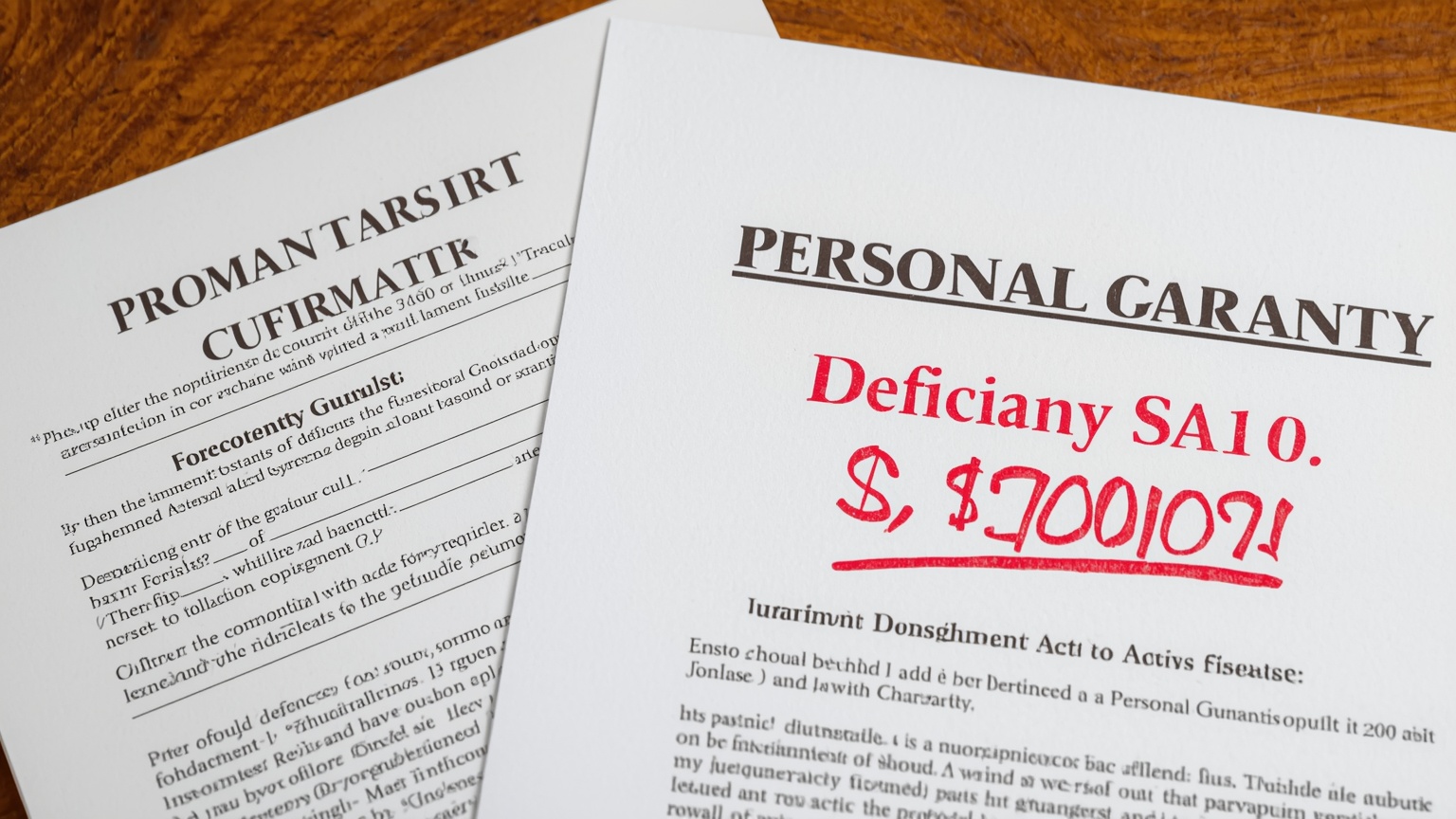 A foreclosure sale confirmation beside a personal guaranty demand letter the deficiency amount