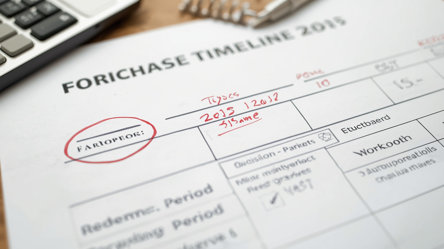 A California foreclosure timeline spread on a lender's strategy desk trustee sale date circled