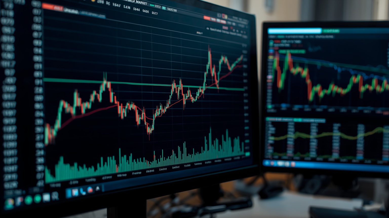A commercial lending portfolio dashboard photographed at a market analyst's workstation â€”