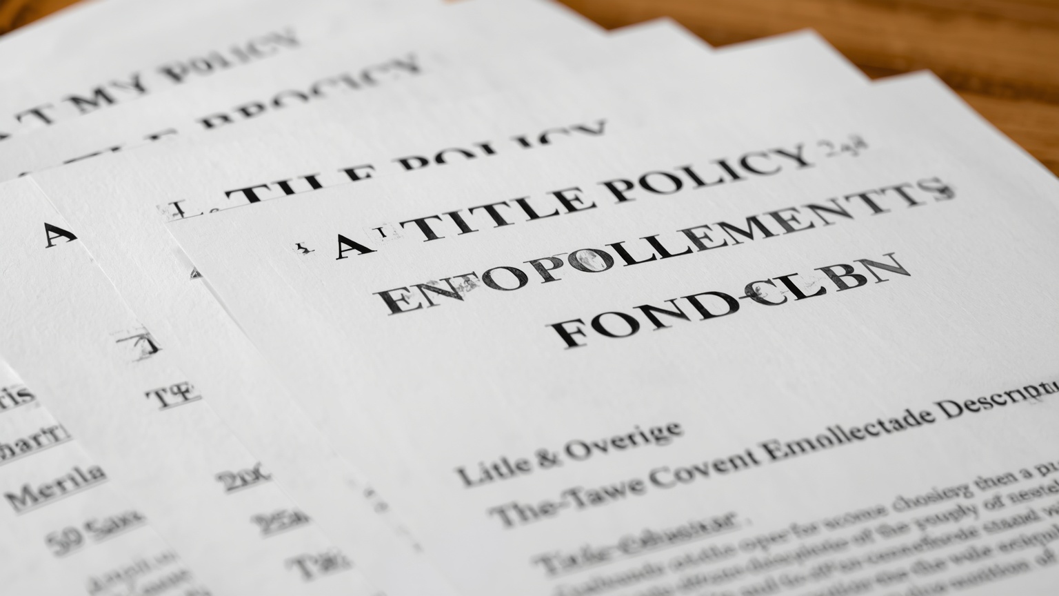 A title policy endorsement stack fanned out on a closing desk ALTA 9, 22, and 28 visible