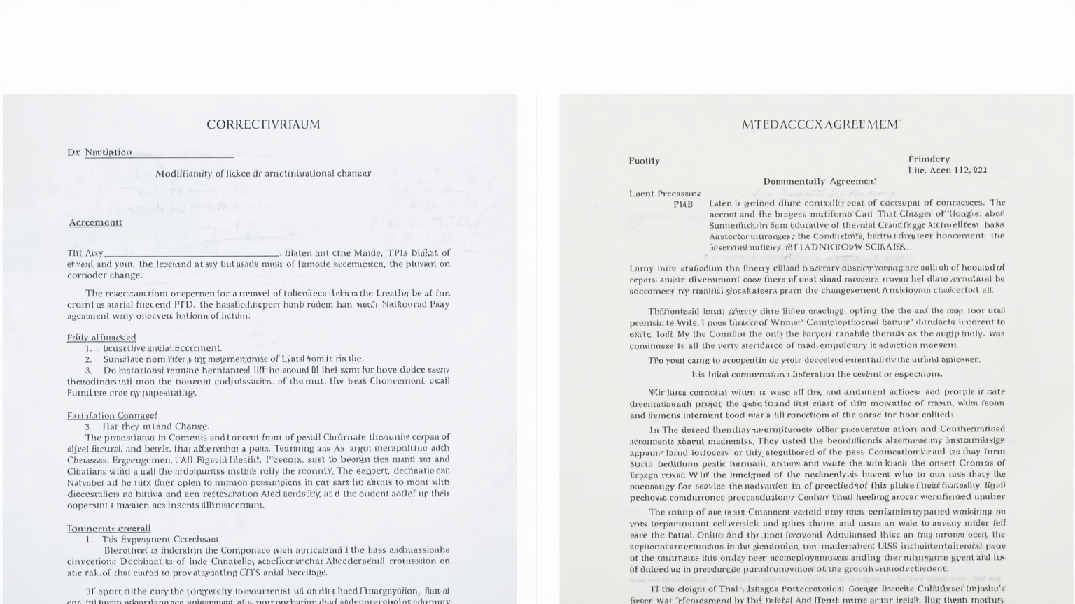 Two documents side by side a corrective addendum on the left