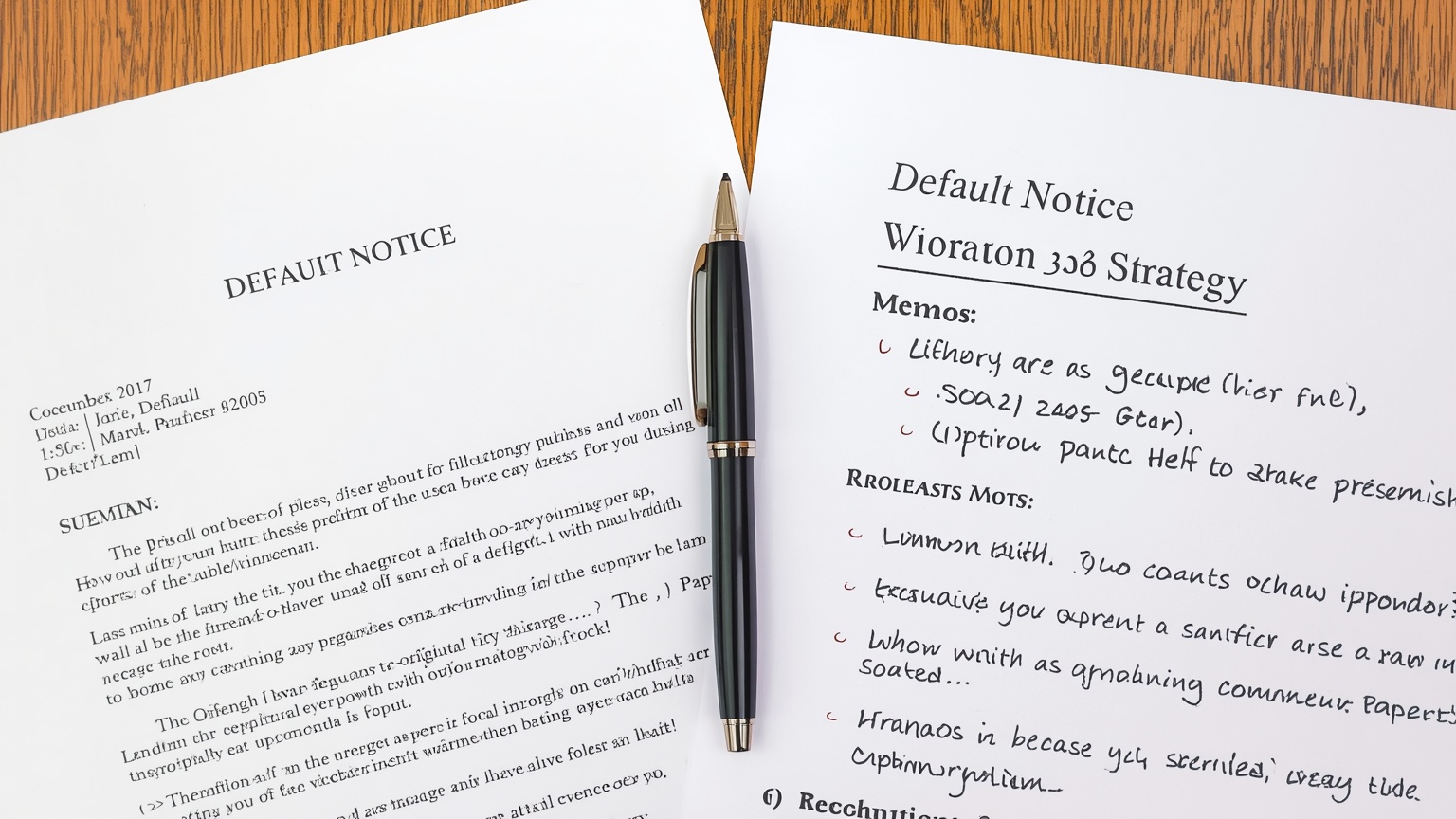 A default notice and a workout strategy memo side by side the notice formal and dated