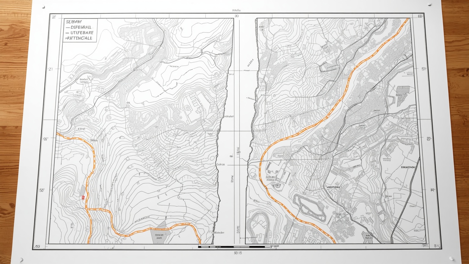A pair of diverging paths on a surveyor's field map one marked temporary deferral