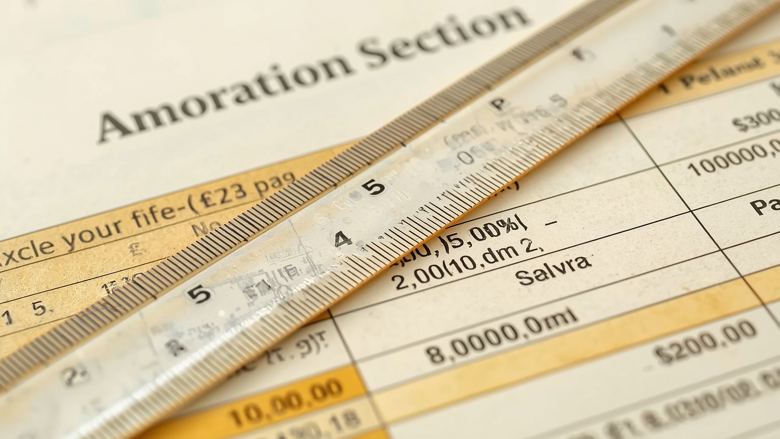 An abstract close-up of a loan amortization schedule printed on cream paper
