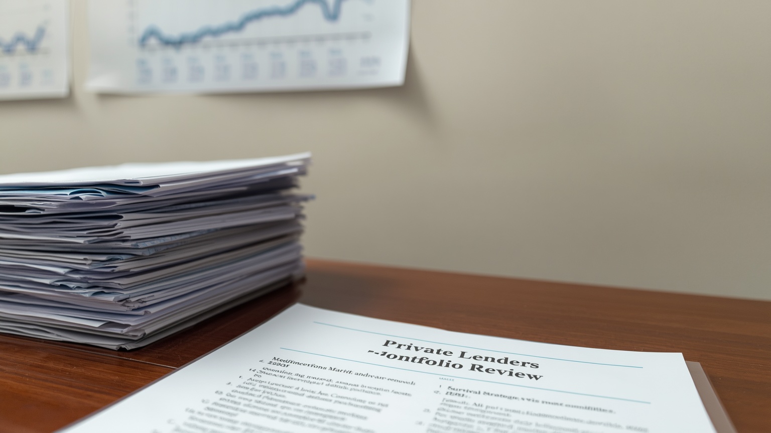A private lender's portfolio review from spring 2020 modification requests stacked on a desk