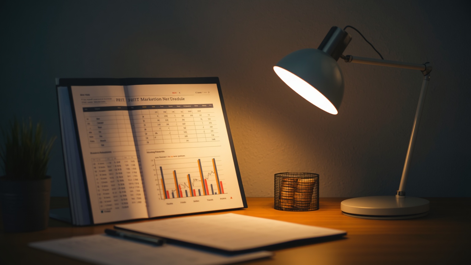 A REIT market trends report open beside a private lending origination schedule highlighted