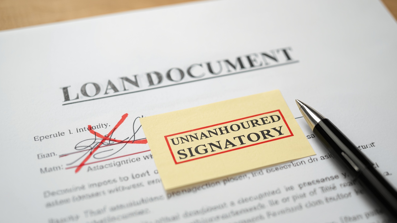 A rejected loan document a signature crossed out in red
